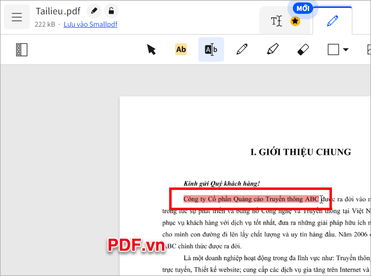 Chọn (bôi đen) đoạn văn bản cần tô màu chữ trong PDF