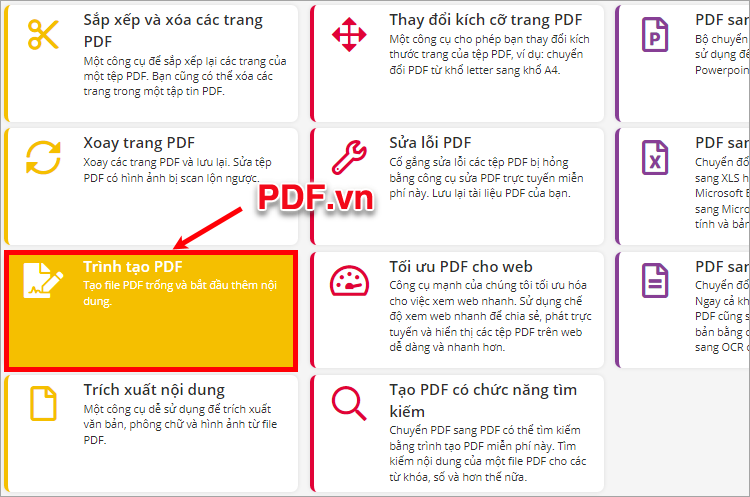 Chọn Trình tạo PDF