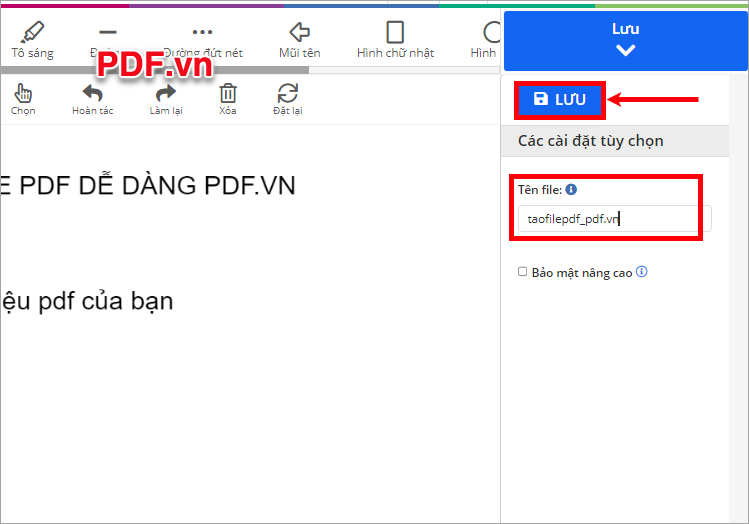 Đặt tên file PDF trong phần Tên file, sau đó chọn Lưu