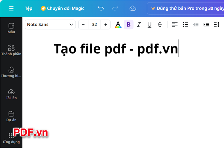 Xuất hiện file PDF trống, tại đây bạn có thể soạn thảo nội dung cho file PDF của mình