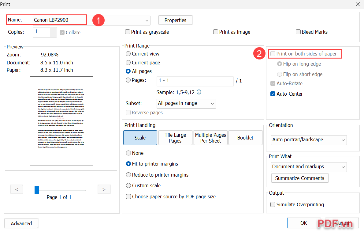 Thiết lập các nội dung sau chọn OK để tiến hành in hai mặt trong PDF