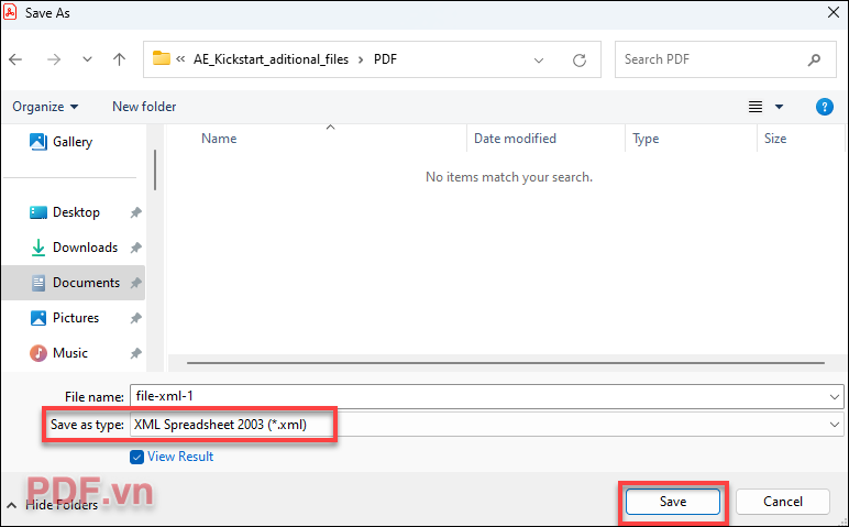 Chọn định dạng XML từ danh sách các tùy chọn xuất - nhấn Save để lưu lại file XML