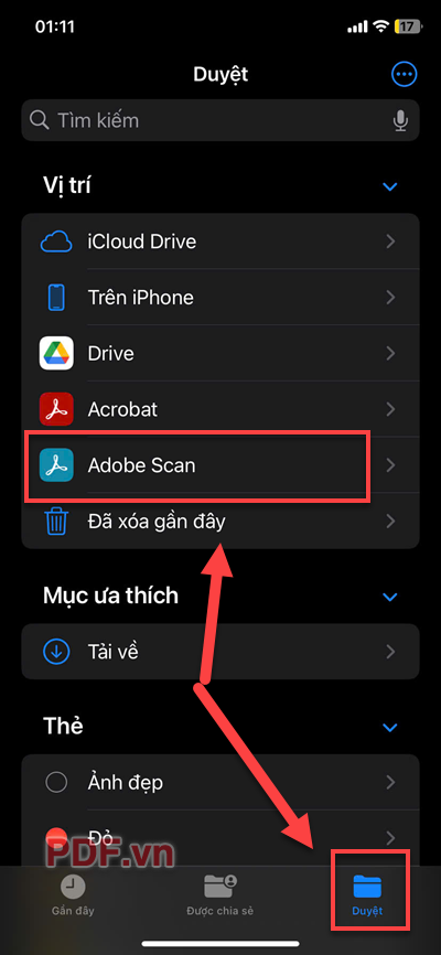 File scan sẽ được lưu lại trong Tệp  Duyệt  Adobe Scan