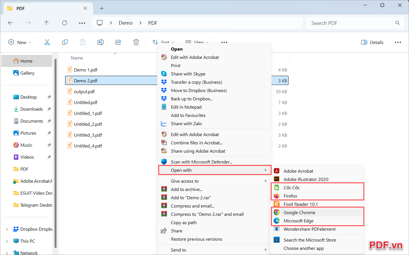 Bạn Click chuột phải vào file PDF cần copy chữ và chọn Open With