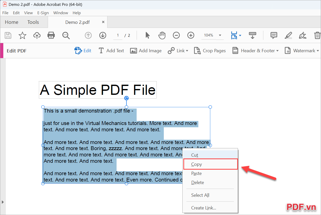 Bôi đen để tạo vùng chọn văn bản chữ cần và Click chuột phải để chọn Copy