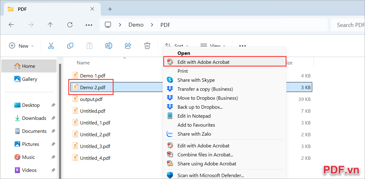 Chọn Edit With Adobe Acrobat để mở file trên phần mềm
