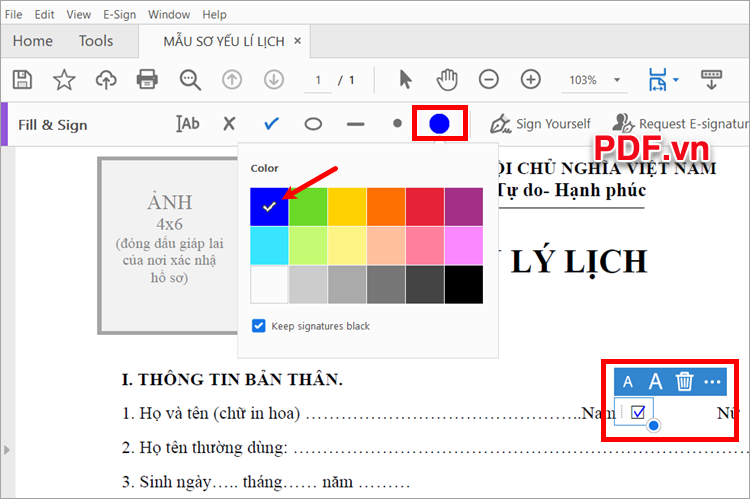 Chọn màu mà bạn muốn cho dấu tick của mình