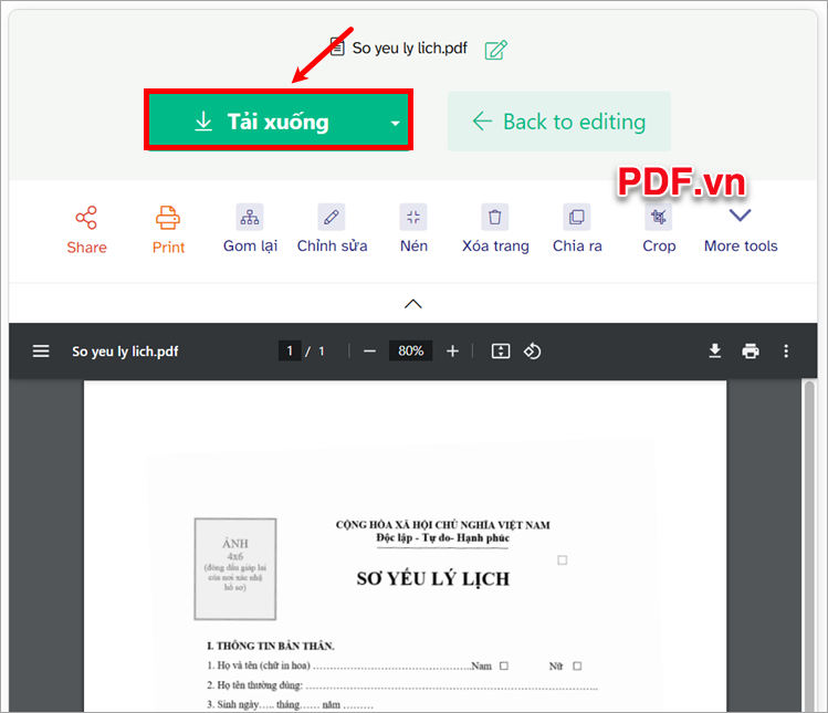 Chọn Tải xuống để tải file PDF về máy