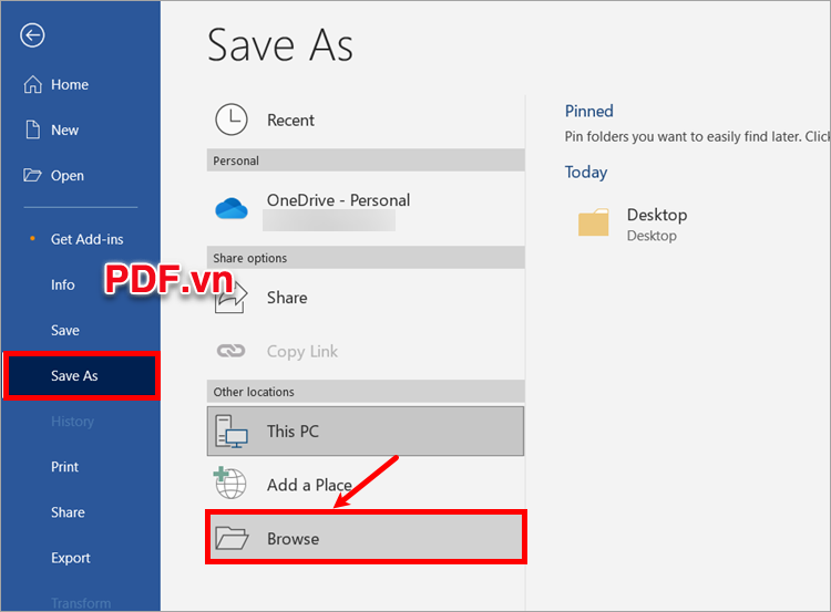 Chọn tiếp Save As → Browse