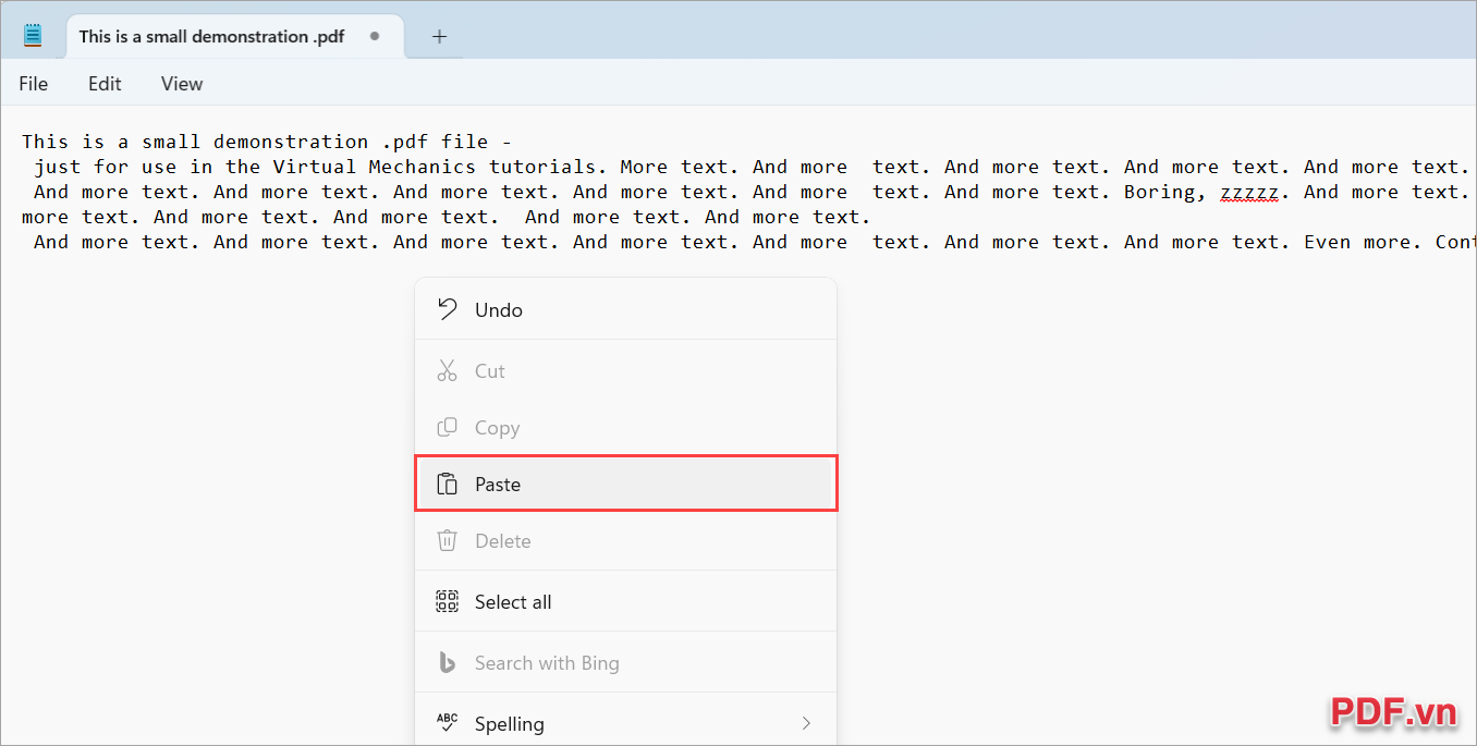 Click chuột phải chọn Paste để hoàn tất việc sao chép chữ và dán chữ từ file PDF