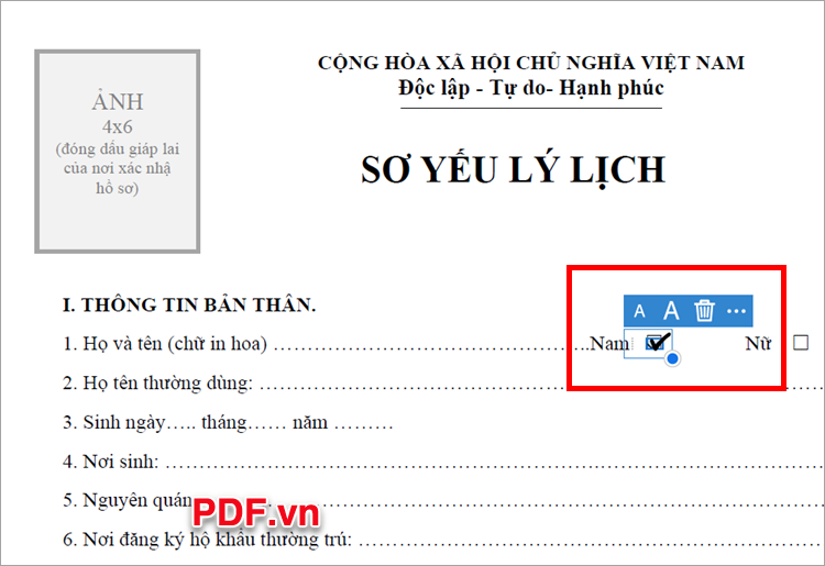 Đặt dấu tích vào vị trí mà bạn muốn trên file PDF