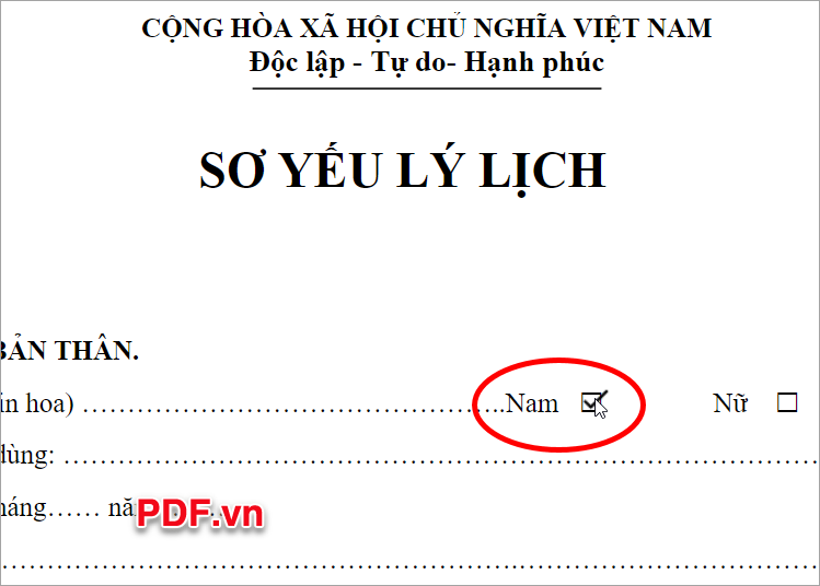 Đặt dấu tick vào vị trí bạn muốn trong PDF