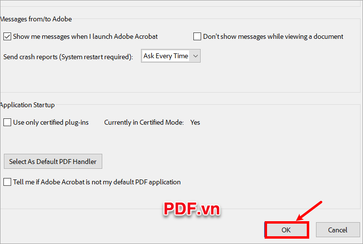 Sau đó chọn OK để đóng Preferences