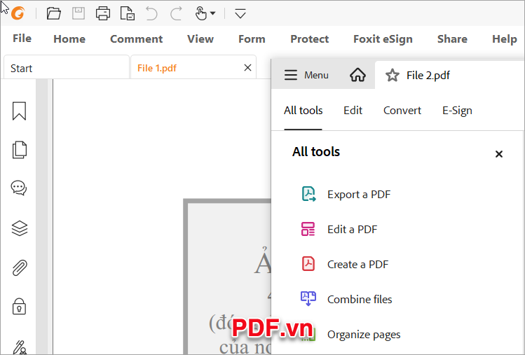 Tắt Adobe Acrobat, sau đó bạn thực hiện mở lần lượt 2 file PDF