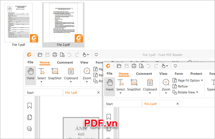 Tắt Foxit Reader, sau đó bạn thực hiện mở lần lượt 2 file PDF