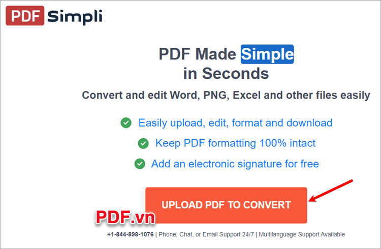 Truy cập PDF Simpli, chọn Upload PDF to Convert