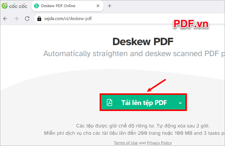 Truy cập Sejda, trên giao diện bạn chọn Tải lên tệp PDF