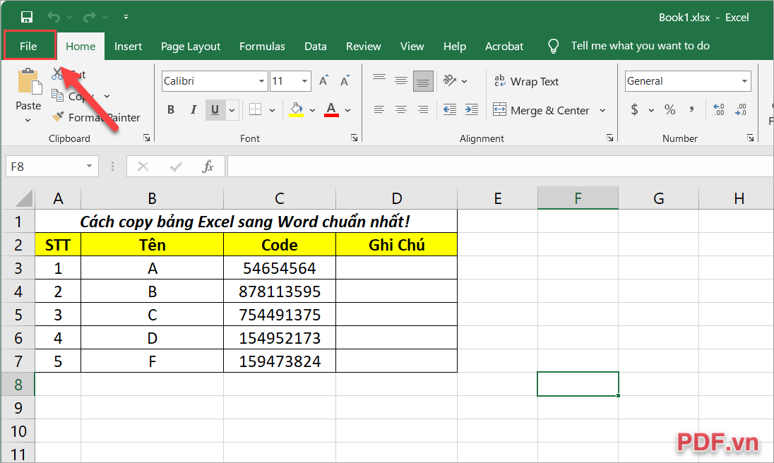 Bạn mở file Excel cần xuất bản sang file PDF và chọn mục File