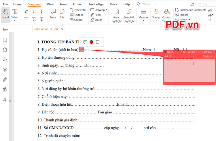 Bên lề phải tài liệu Word sẽ xuất hiện phần để bạn nhập ghi chú