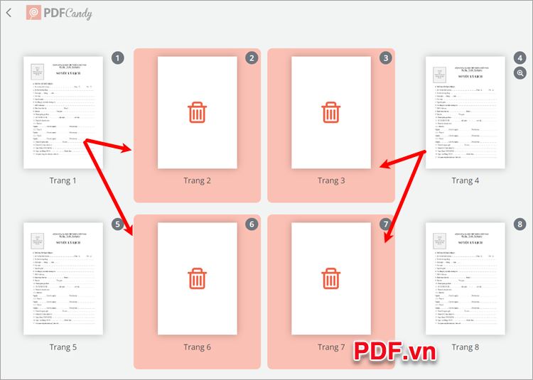 Các trang của file PDF sẽ được hiển thị trên web