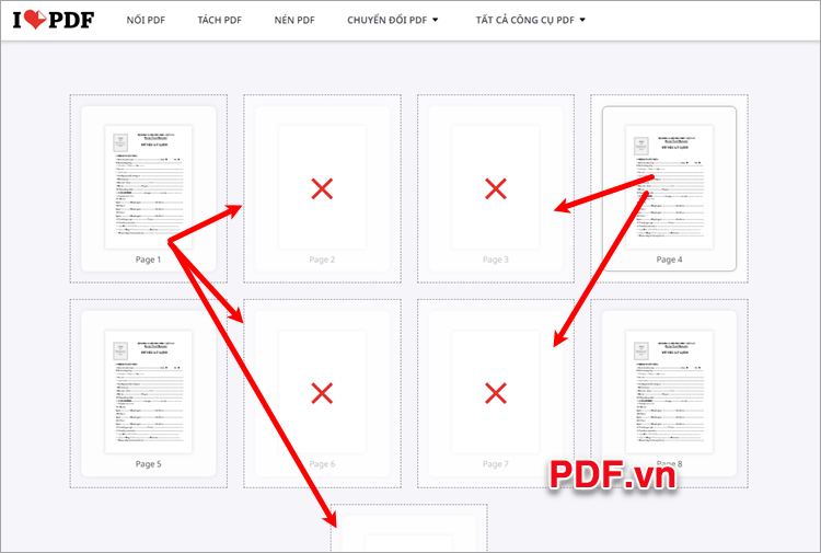 Các trang trong file PDF được hiển thị, bạn chỉ cần chọn những trang trắng cần xóa