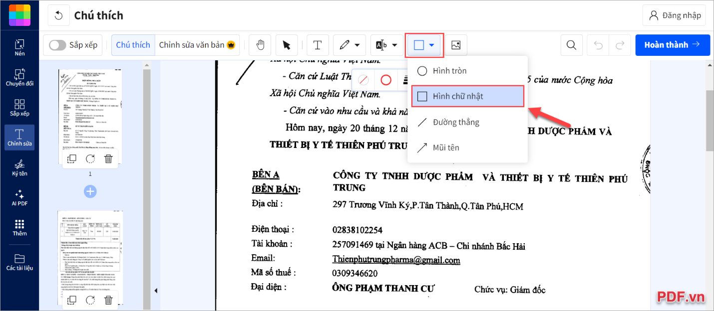 Chọn biểu tượng Hình chữ nhật và chọn Hình chữ nhật để thực hiện vẽ