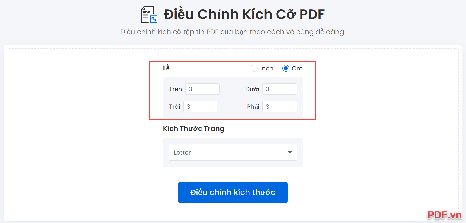 Chọn Điều chỉnh kích thước