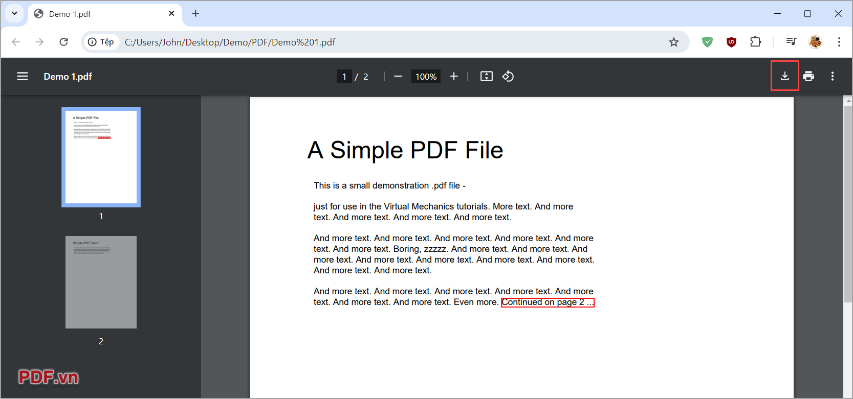 Chọn Download để tải file PDF đã xoay đúng chiều về máy tính