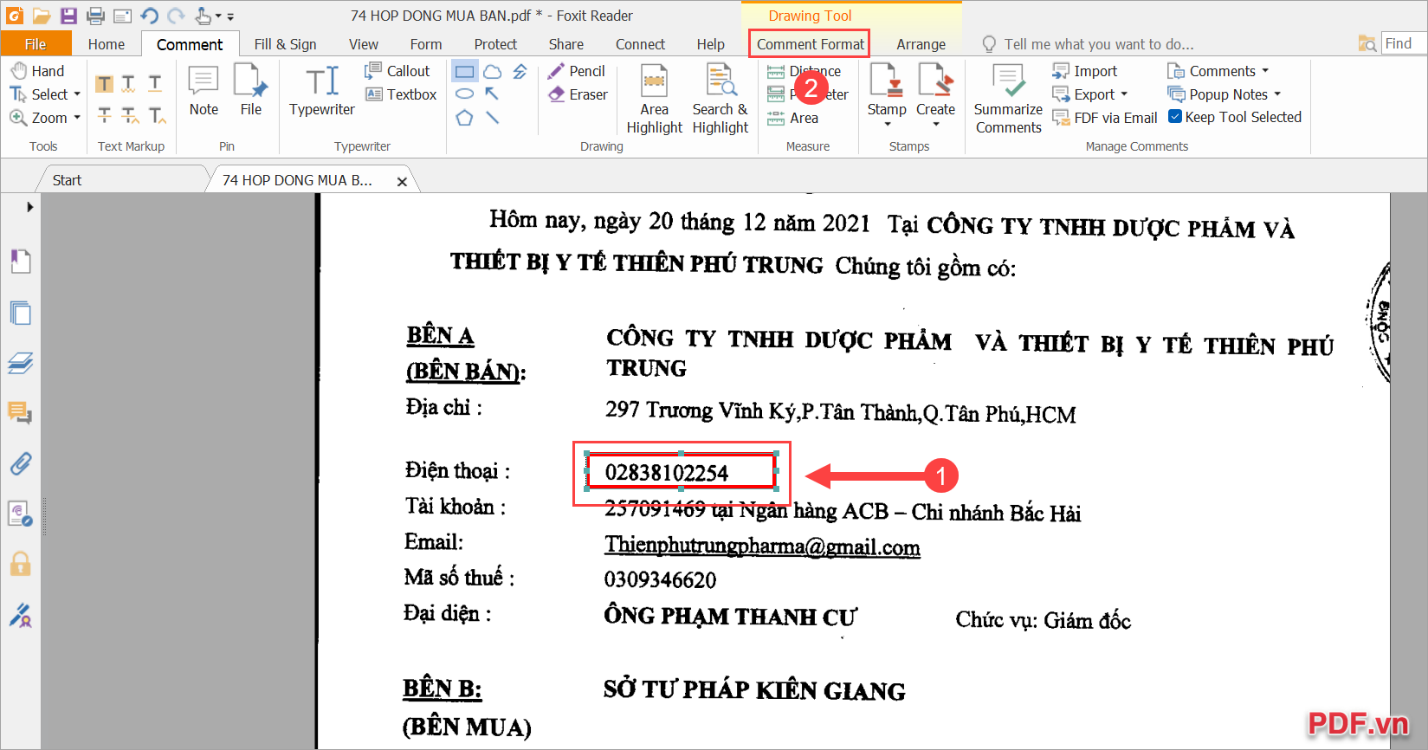 Chọn hình vẽ → Comment Format