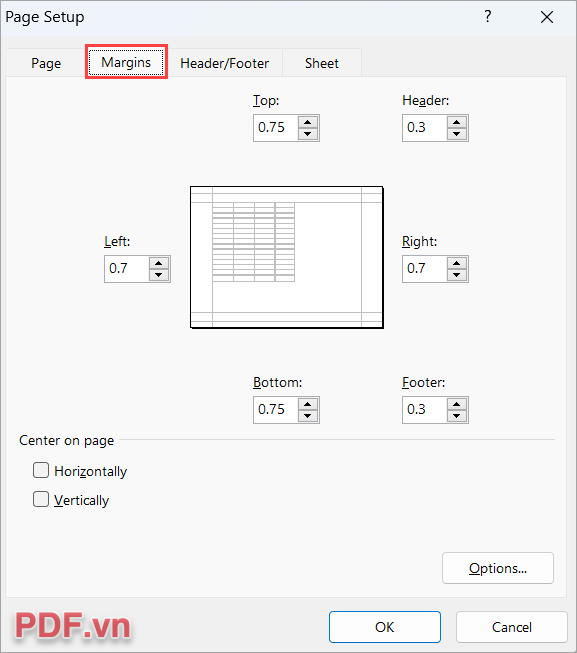 Chọn mục Margins và tiến hành chỉnh lề trong các mục dưới đây