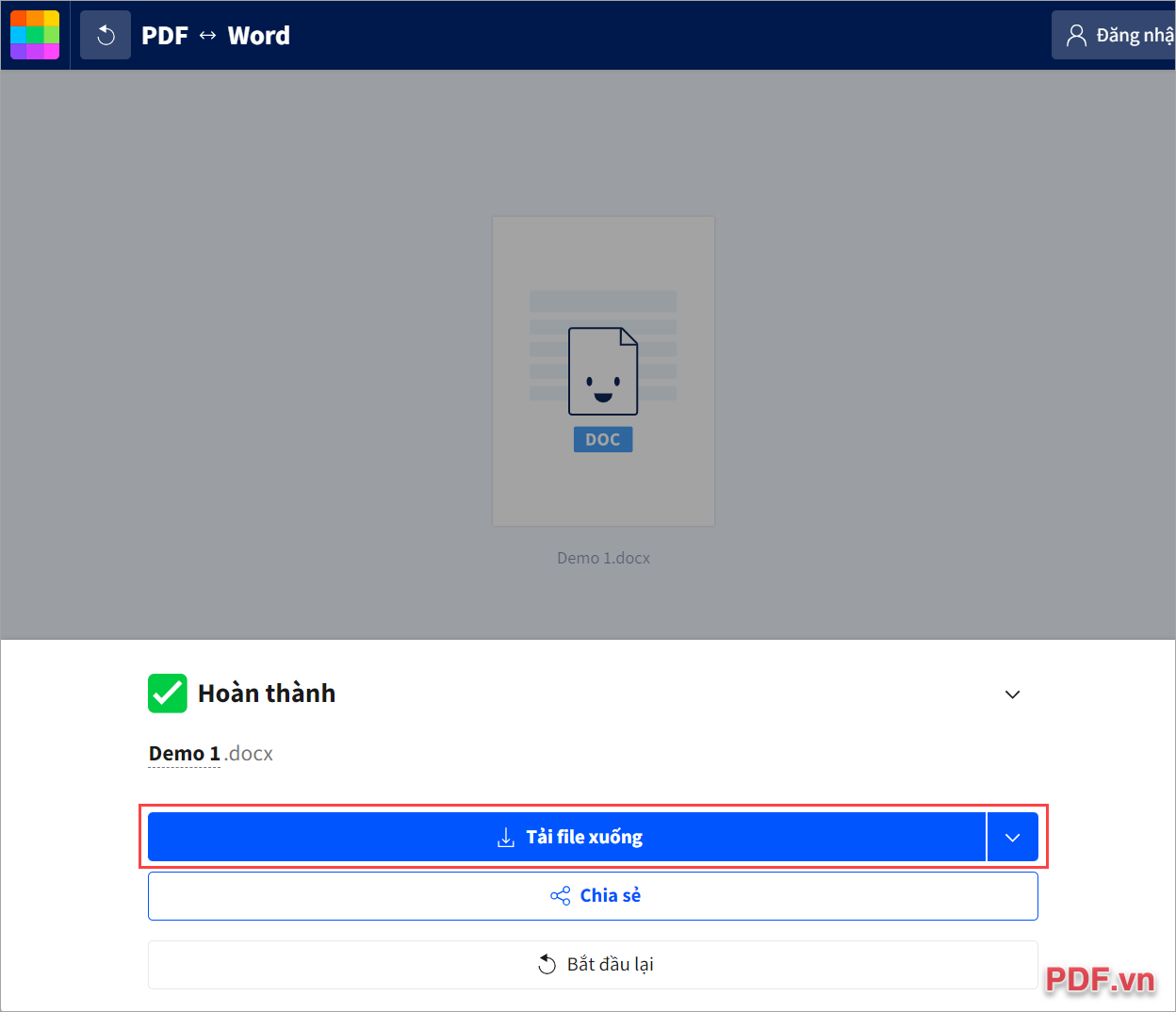 Chọn Tải file xuống để lưu file PDF về máy tính