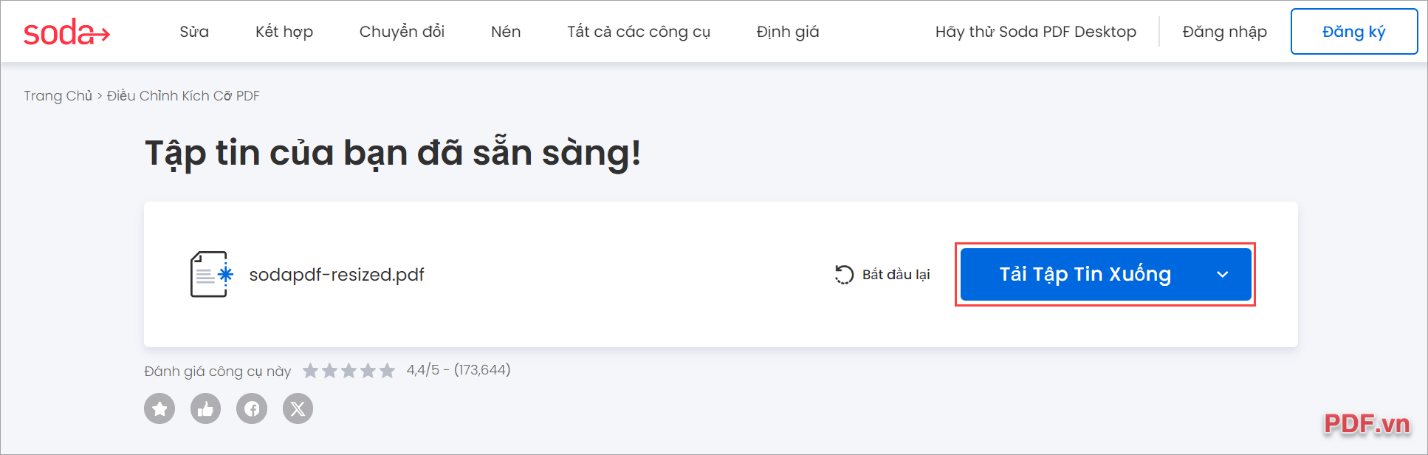 Chọn Tải Tập Tin Xuống để lưu file PDF đã chỉnh lề