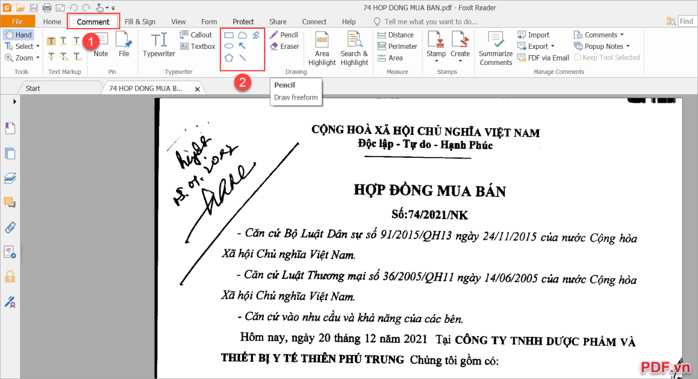 Chọn thẻ Comment  và chọn các công cụ vẽ hình học