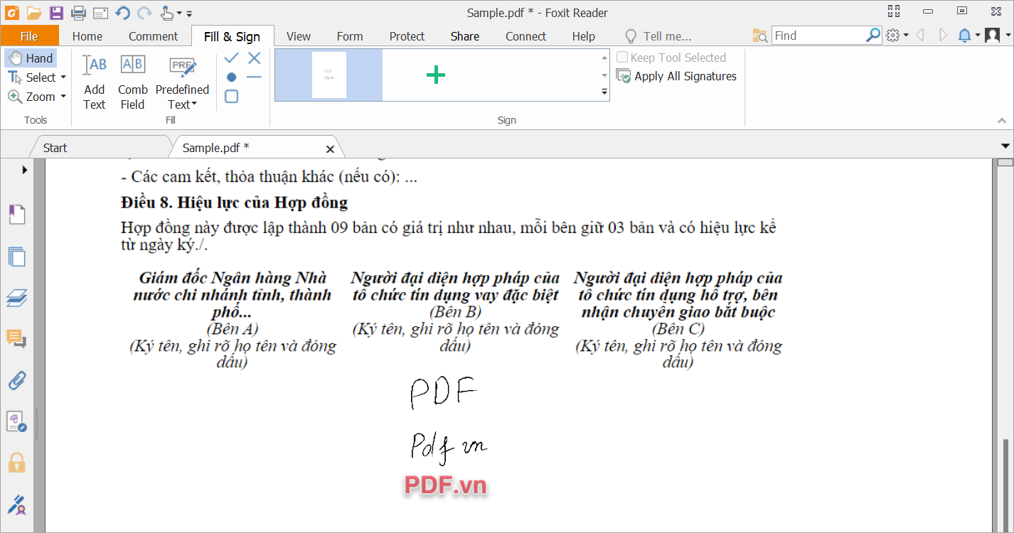 Hoàn tất việc Scan chữ ký vào file PDF trên phần mềm Foxit Reader