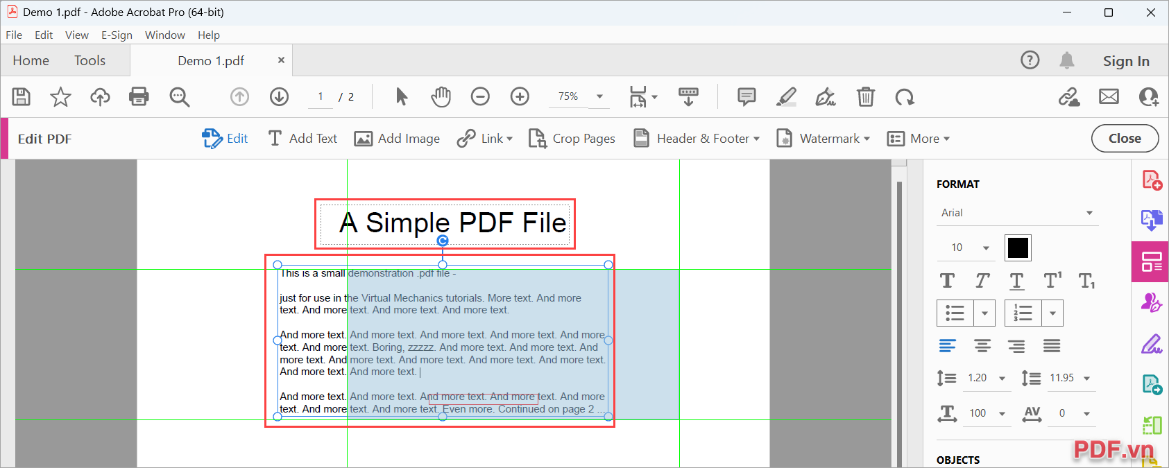 Kéo các hộp thoại Text Box để chỉnh lề cho tài liệu PDF