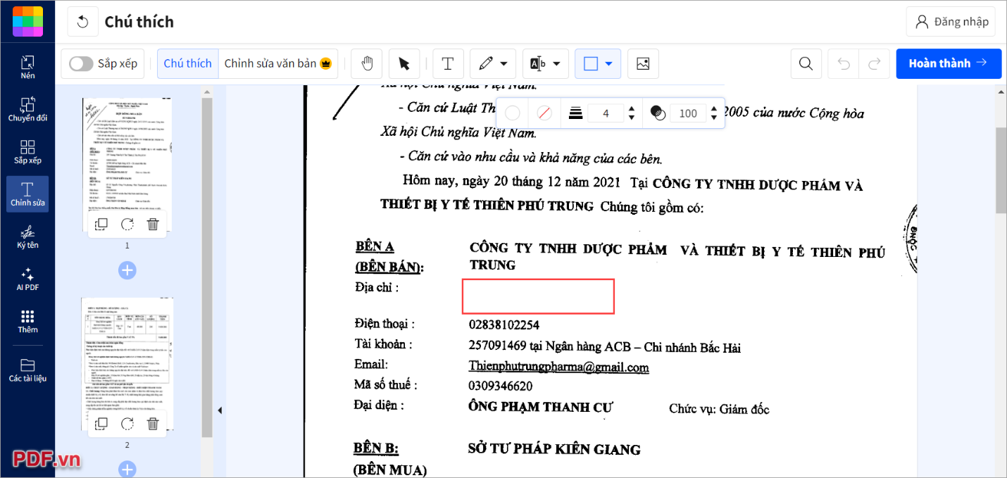 Kéo chuột tạo vùng vẽ bao quanh phần nội dung cần che trên file PDF
