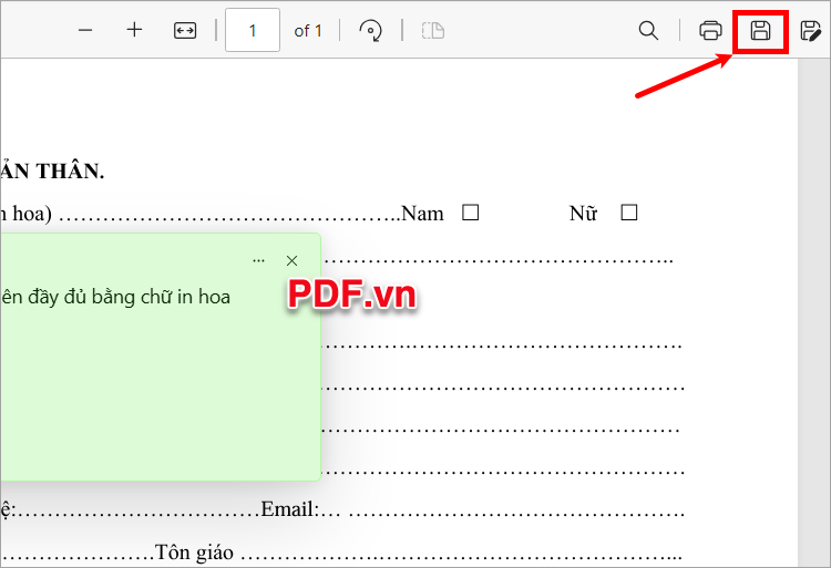Nhấn biểu tượng Save hoặc tổ hợp Ctrl + S để lưu file PDF sau khi thêm ghi chú
