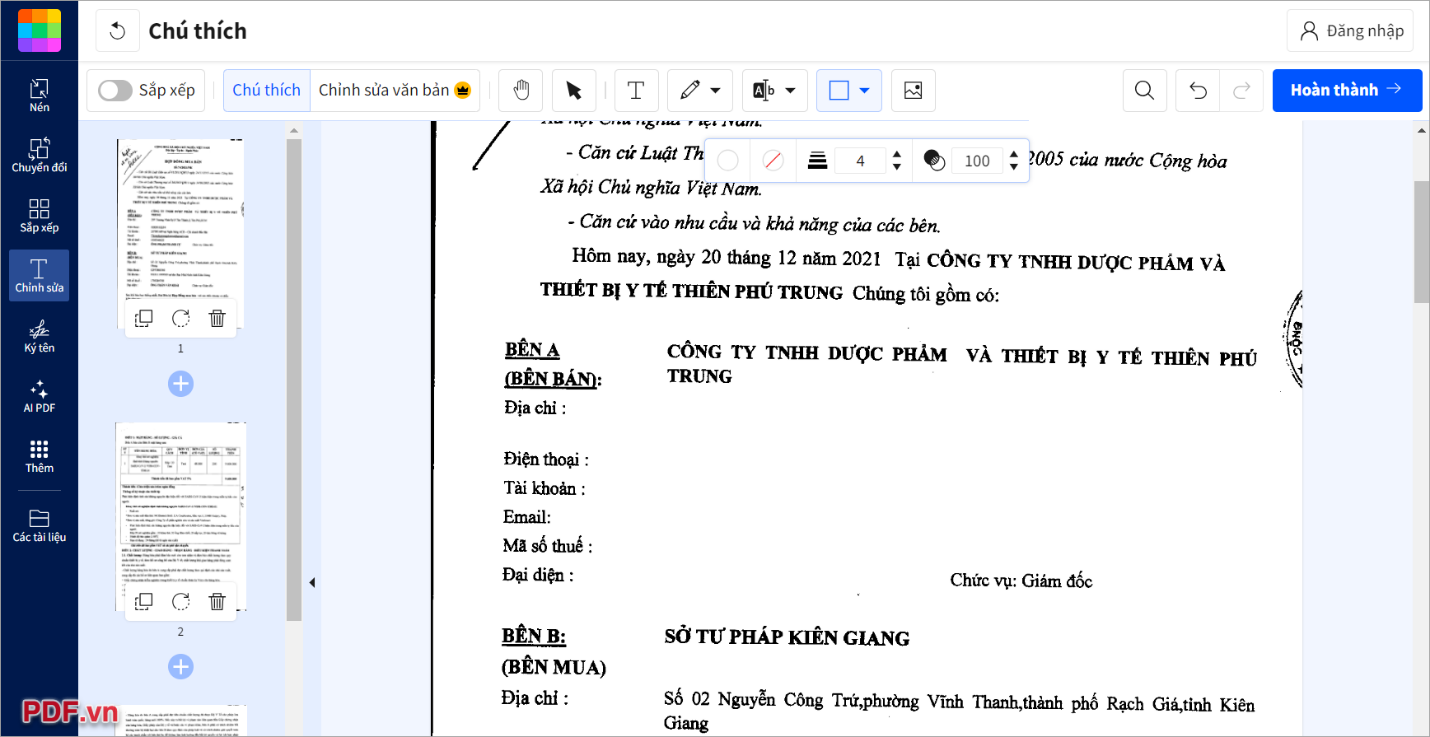 Nhấn hoàn thành để thực hiện lưu file PDF về máy tính