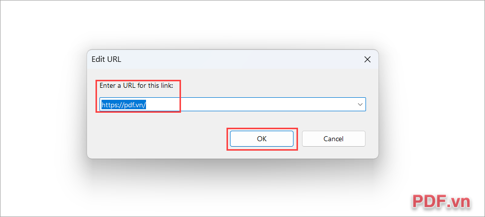 Nhập địa chỉ URL Website và chọn OK để hoàn tất