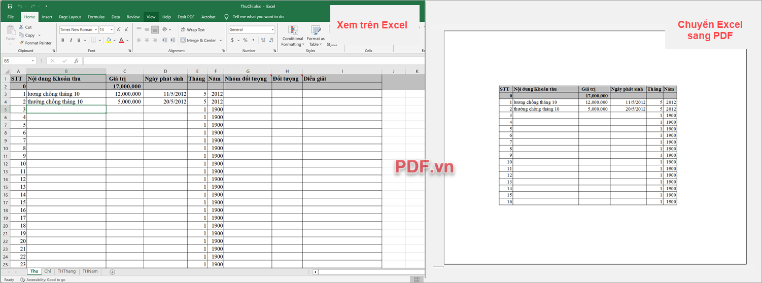 Tại sao chuyển file Excel sang PDF bị thiếu cột, mất cột