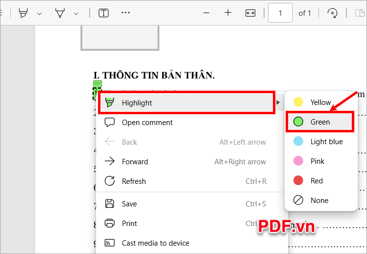Thay đổi màu sắc bằng cách nhấn chuột phải vào ghi chú và chọn Highlight