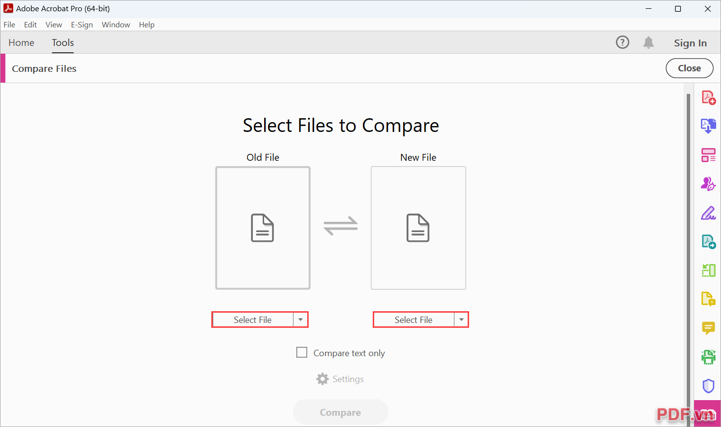 Tiến hành chọn 2 file PDF cần so sánh để tải vào hệ thống