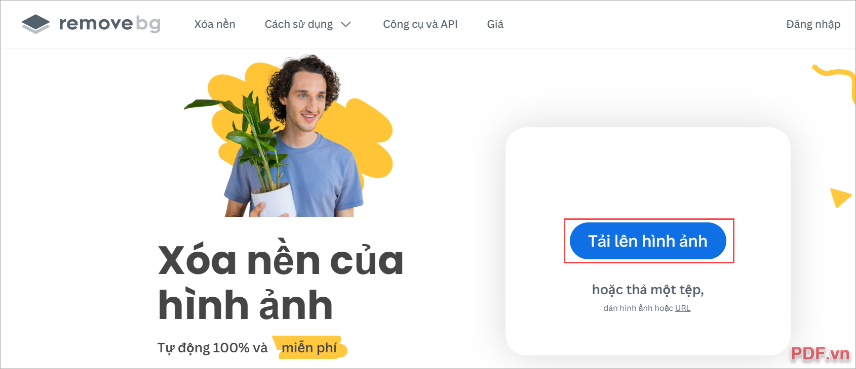 Xóa nền bạn chọn Tải lên hình ảnh và đưa hình ảnh chữ ký tay vào hệ thống