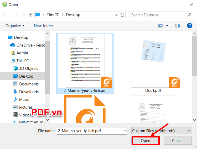 Xuất hiện cửa sổ Open, bạn chọn đến file PDF cần xóa trang trắng và chọn Open