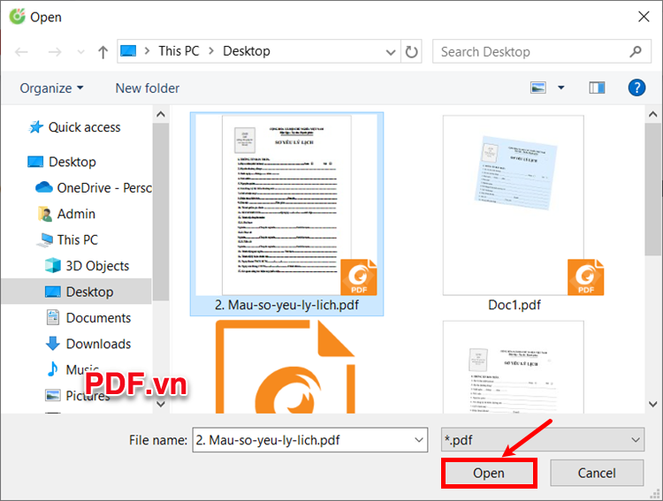 Xuất hiện cửa sổ Open, chọn đến file PDF cần xóa trang trắng và ấn Open