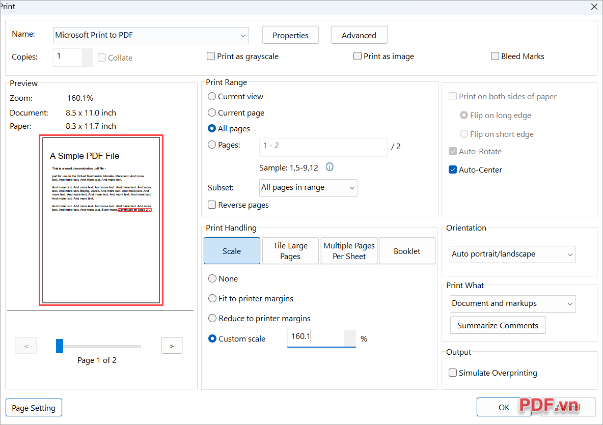 Căn chỉnh lề hoàn tất, kiểm tra Preview xem file PDF in trên giấy đã phù hợp chưa