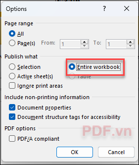 Chọn Entire Workbook - nhấn OK để hoàn tất