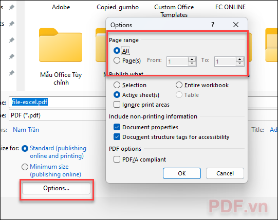 Chọn Options để kiểm tra các tùy chọn lưu file