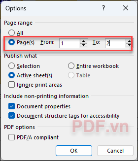 Chọn Page (s) lưu thành một file PDF duy nhất - Nhấn Ok