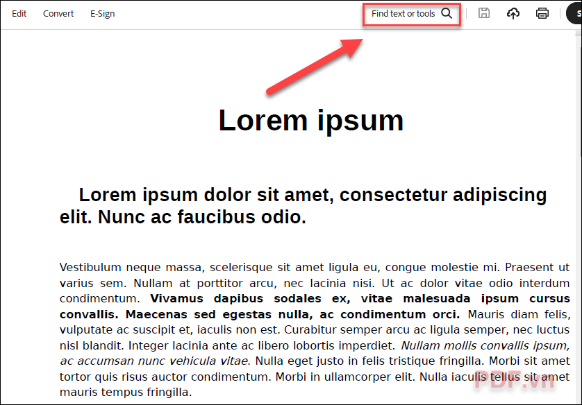 Thanh công cụ tìm kiếm xuất hiện ở phía trên của Adobe Acrobat